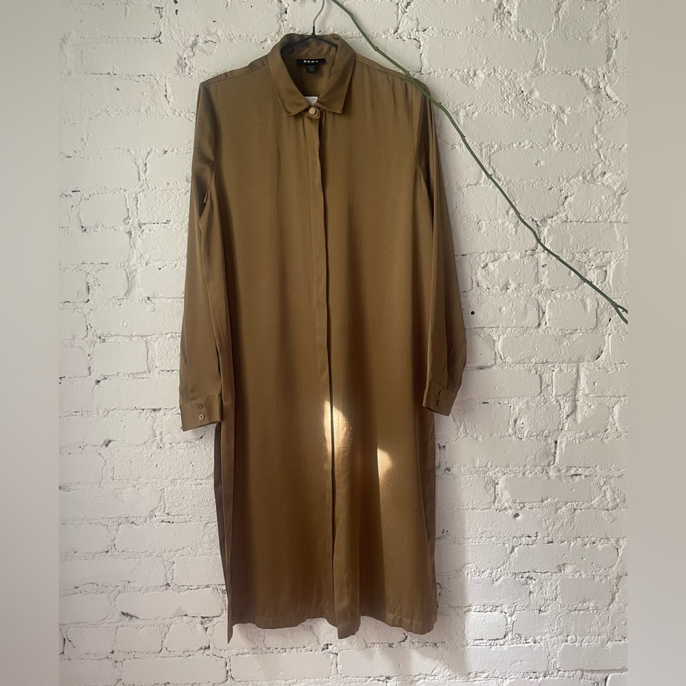 DKNY Golden Olive Button-Up Shirt Dress